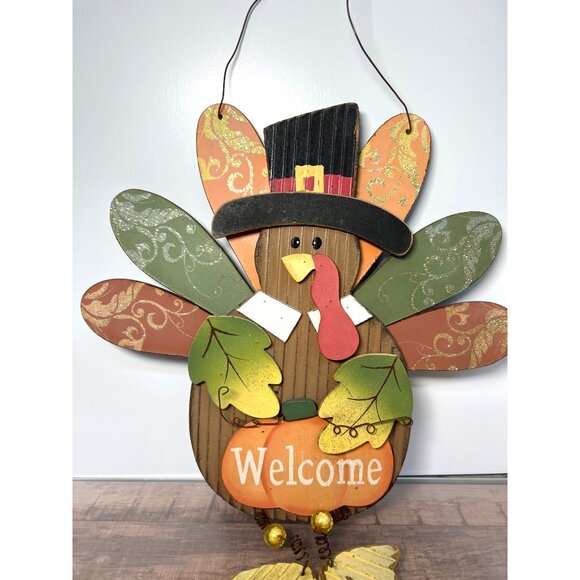 Thanksgiving Welcome Turkey Hanging Wall Decoration Wood - Picture 2 of 3